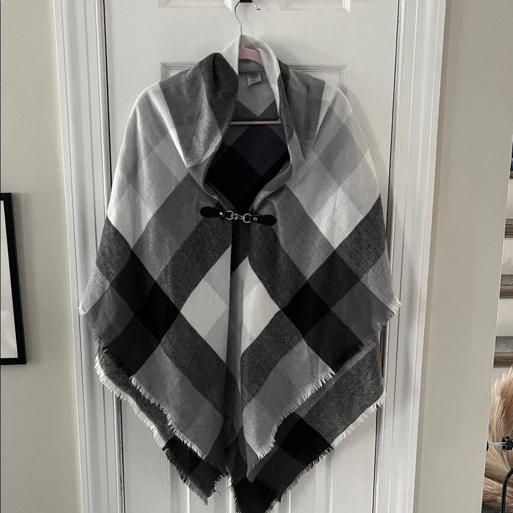 Plaid Poncho with Toggle Closure